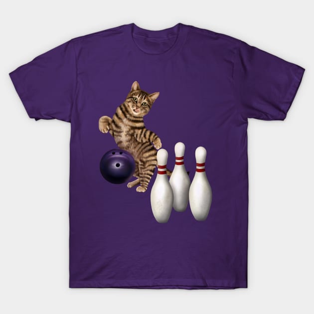 Bowling tabby cat T-Shirt by Mehu Art